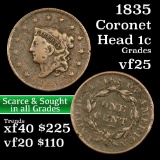 ** RARE 1835 Small 8 Coronet Head Large Cent 1c Grades vf+