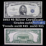 1953 $5 Blue Seal Silver certificate Grades Select AU
