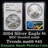 NGC 2004 Silver Eagle Dollar $1 Graded ms69 by NGC