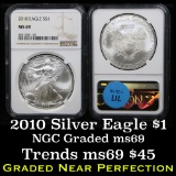 NGC 2010 Silver Eagle Dollar $1 Graded ms69 by NGC