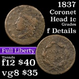 1837 Coronet Head Large Cent 1c Grades f details