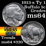 1913-s Ty I Buffalo Nickel 5c Grades Choice Unc (fc)