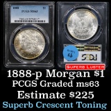 PCGS 1888-p Rainbow Toned Morgan Dollar $1 Graded ms63 by PCGS
