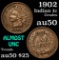 1902 Indian Cent 1c Grades AU, Almost Unc