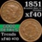 1851 Braided Hair Large Cent 1c Grades xf