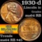 1930-d Lincoln Cent 1c Grades Choice Unc RB