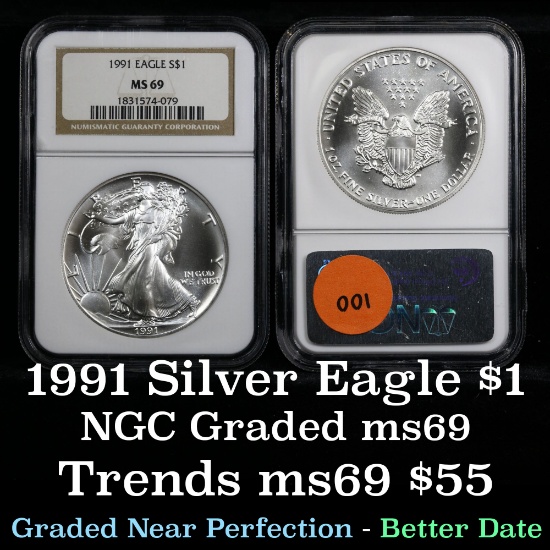 1991 Silver Eagle Dollar $1 Graded ms69 by NGC