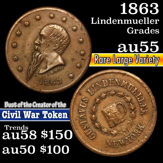 1863 Lindenmueller Civil War Token 1c Grades Choice AU