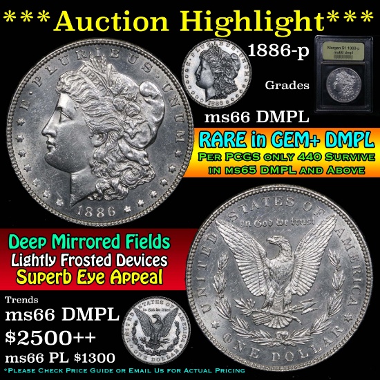 ***Auction Highlight*** 1886-p Morgan Dollar $1 Graded GEM+ UNC DMPL by USCG (fc)