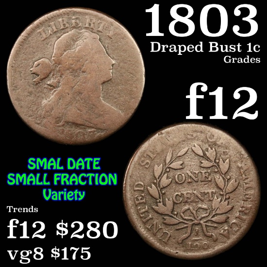 1803 Draped Bust Large Cent 1c Grades f, fine