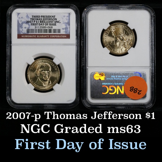 2007-p THOMAS JEFFERSON Presidential Dollar $1 Graded ms67 by NGC