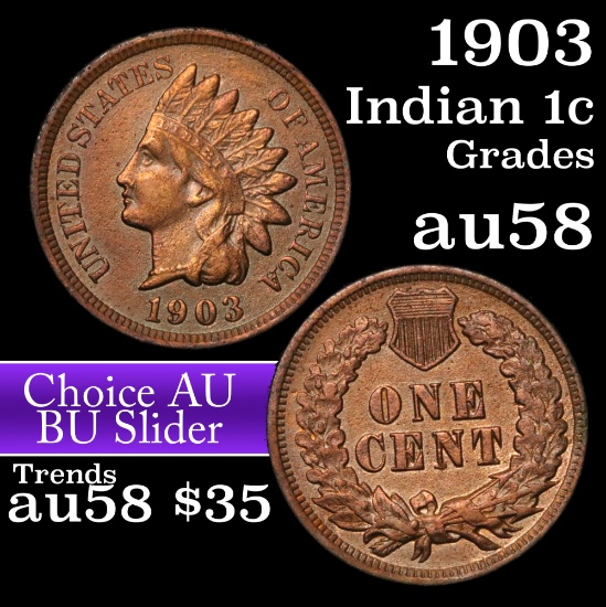 1903 Indian Cent 1c Grades Choice AU/BU Slider