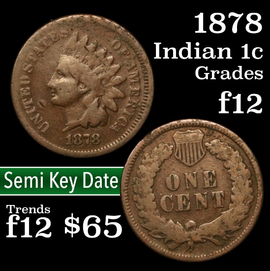 1878 Indian Cent 1c Grades f, fine