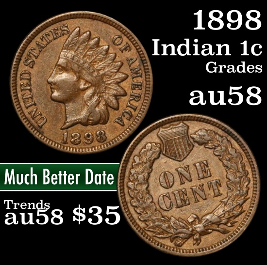 1898 Indian Cent 1c Grades Choice AU/BU Slider