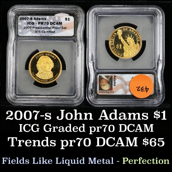 2007-s JOHN ADAMS Proof Presidential $1 $1 Graded pr70 dcam By ICG