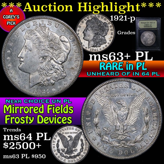 ***Auction Highlight*** 1921-d Morgan Dollar $1 Graded Select Unc+ PL by USCG (fc)
