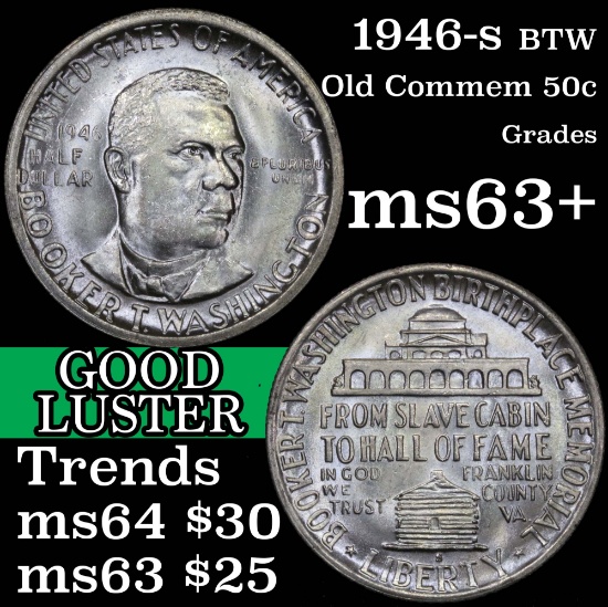 1946-s BTW Old Commem Half Dollar 50c Grades Select+ Unc