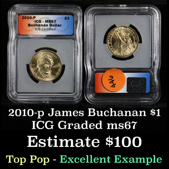 2010-p JAMES BUCHANAN Presidential Dollar $1 Graded ms67 By ICG