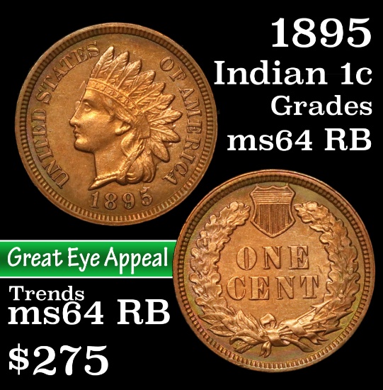 1895 Indian Cent 1c Grades Choice Unc RB