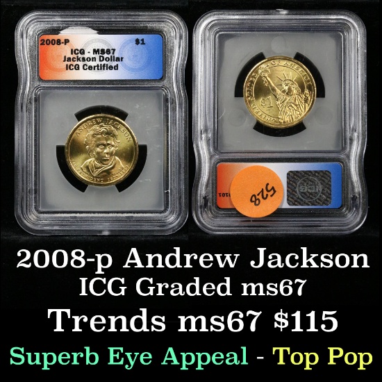 2008-p ANDREW JACKSON Presidential Dollar $1 Graded ms67 by ICG