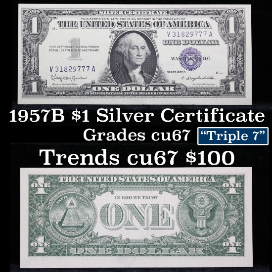 1957B $1 Blue Seal Silver Certificate Grades Gem++ CU