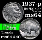 1937-p Buffalo Nickel 5c Grades Choice Unc