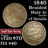 1840 Braided Hair Large Cent 1c Grades vf details