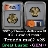 2007-p THOMAS JEFFERSON Presidential Dollar $1 Graded ms67 by ICG