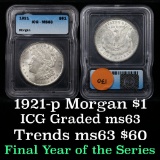 1921-p Morgan Dollar $1 Graded ms63 By ICG