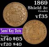 1869 Two Cent Piece 2c Grades vf++