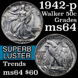 1942-p Walking Liberty Half Dollar 50c Grades Choice Unc