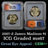 2007-d JAMES MADISON Presidential Dollar $1 Graded ms67 by ICG