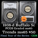 1938-d Buffalo Nickel 5c Graded ms65 by PCGS
