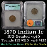 1870 Indian Cent 1c Graded vg10 By ICG