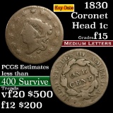 1830 Coronet Head Large Cent 1c Grades f+