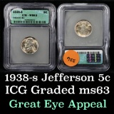 1938-s Jefferson Nickel 5c Graded ms63 By ICG