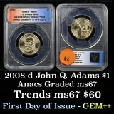 2008-d JOHN QUINCY ADAMS Presidential Dollar $1 Graded ms67 by ANACS