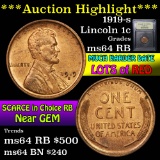 ***Auction Highlight*** 1919-s Lincoln Cent 1c Graded Choice Unc RB by USCG (fc)