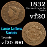 1832 Coronet Head Large Cent 1c Grades vf, very fine