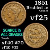 1851 Braided Hair Large Cent 1c Grades vf+