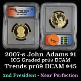 2007-s JOHN ADAMS Proof Presidential $1 $1 Graded pr69 dcam By ICG