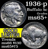 1936-p Buffalo Nickel 5c Grades GEM+ Unc