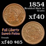 1854 Braided Hair Large Cent 1c Grades xf