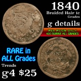 1840 Braided Hair Large Cent 1c Grades g details