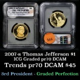 2007-s THOMAS JEFFERSON Proof Presidential $1 $1 Graded pr70 dcam by ICG