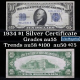 1934 $10 Blue Seal Silver Certificate Signatures Julian/Morgenthau Grades Choice AU