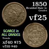 1850 Braided Hair Large Cent 1c Grades vf+