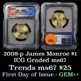 2008-p JAMES MONROE Presidential Dollar $1 Graded ms67 by ICG