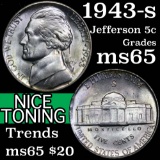 1943-s Jefferson Nickel 5c Grades GEM Unc