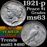 1921-p Peace Dollar $1 Grades Select Unc